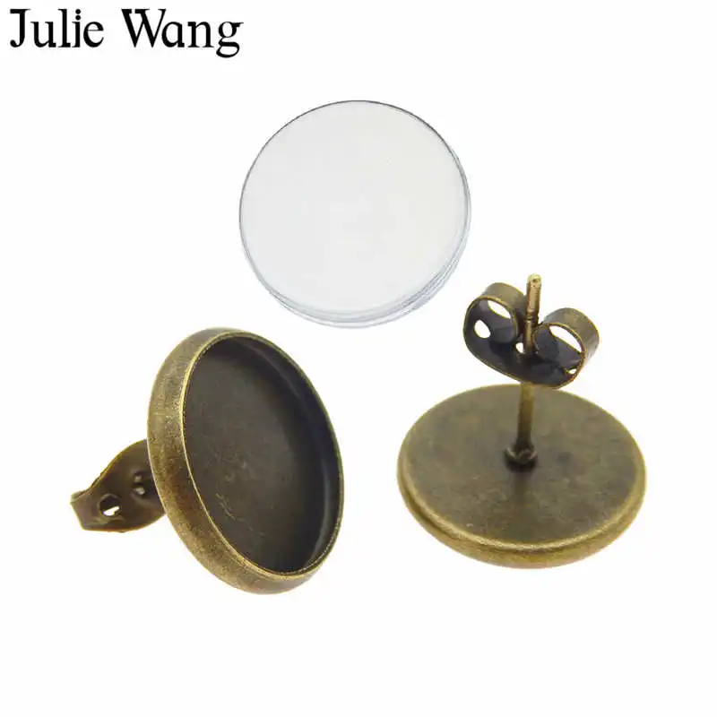 Julie Wang 20 шт. 12/14 мм серьги гвоздики железная основа для кабошона со стеклом