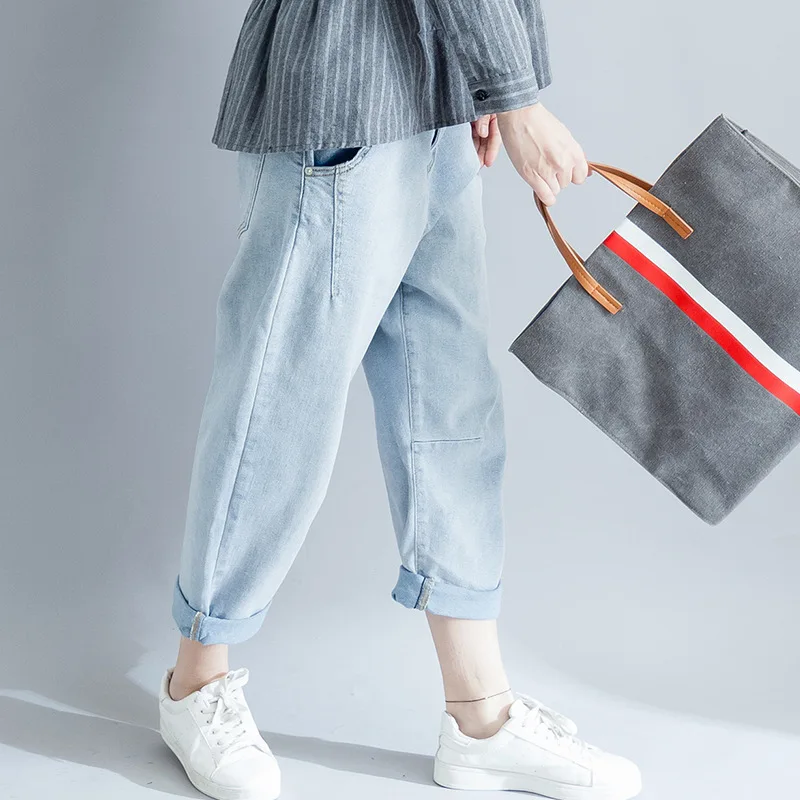 2018 Summer New Pattern Solid Color Will Code Suit-dress Jeans Increase Fertilizer Enlarge Fat Mm Easy Pants |