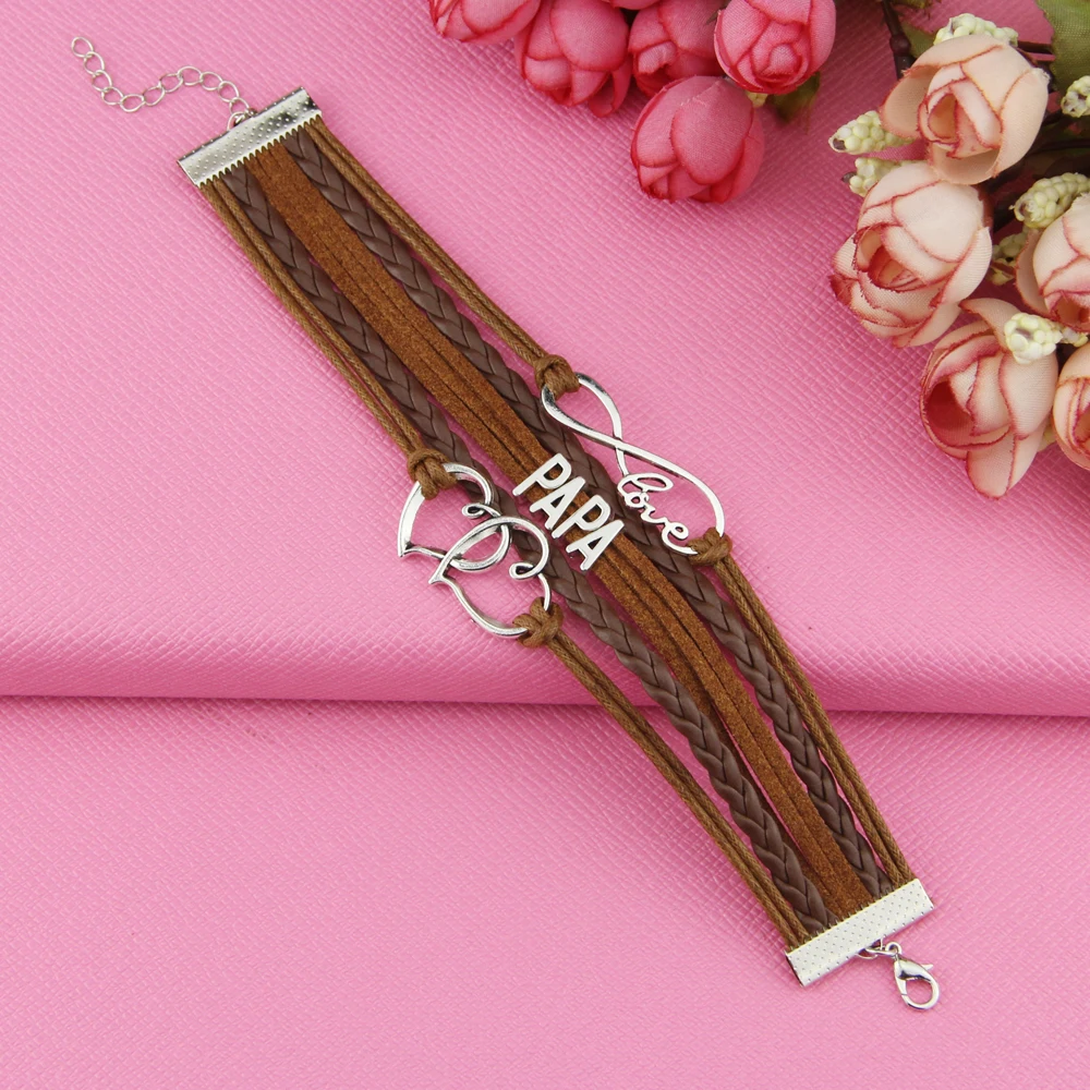 2019 Бесконечность любовь папа Подвеска для браслета в форме сердца кожаный