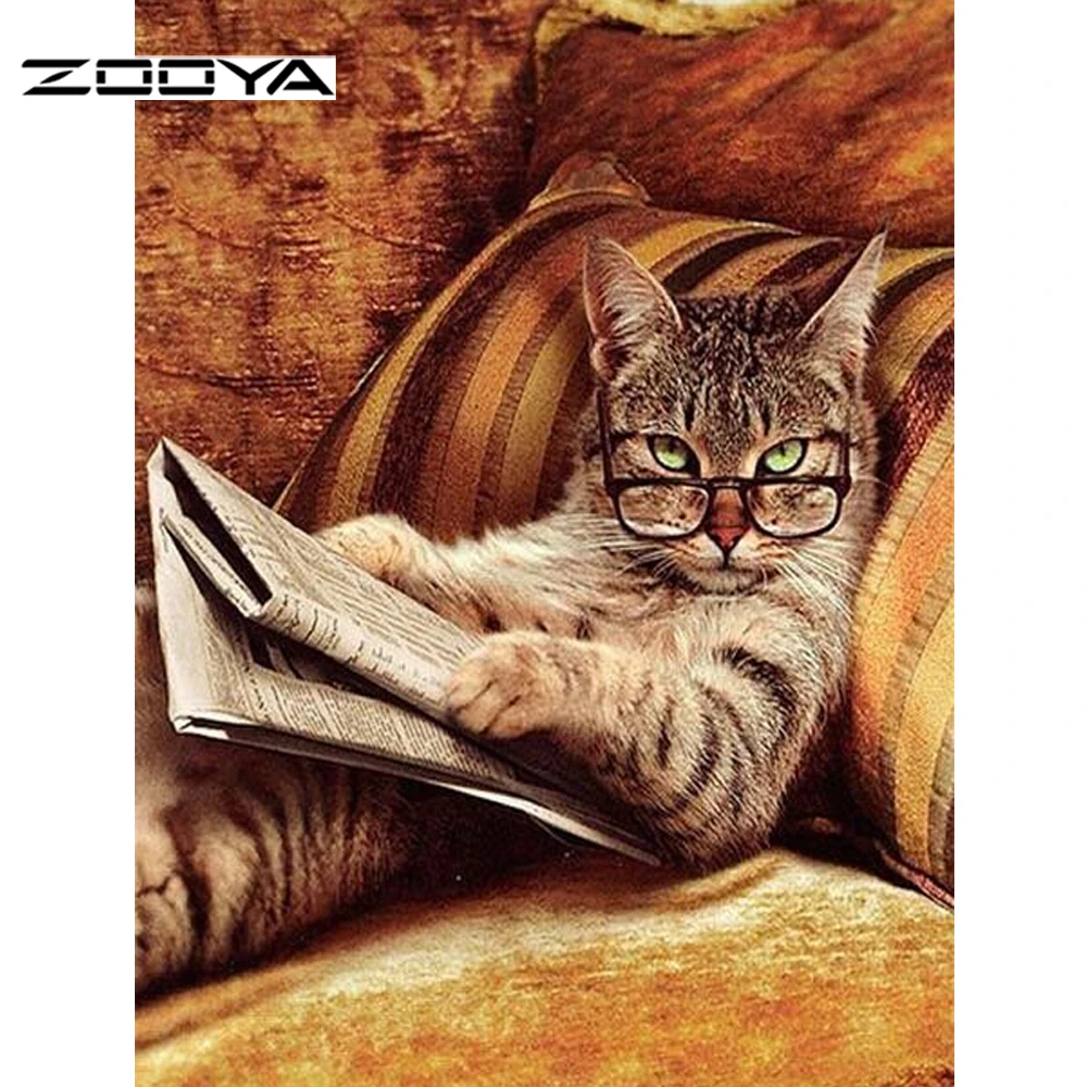 Алмазная вышивка ZOOYA алмазная живопись животное кошка 5d полный круглый декор для