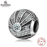 eudora sterling silver cubic zirconia round oxidation sun bead charms for lady bracelet pendant necklace family gift cyz045