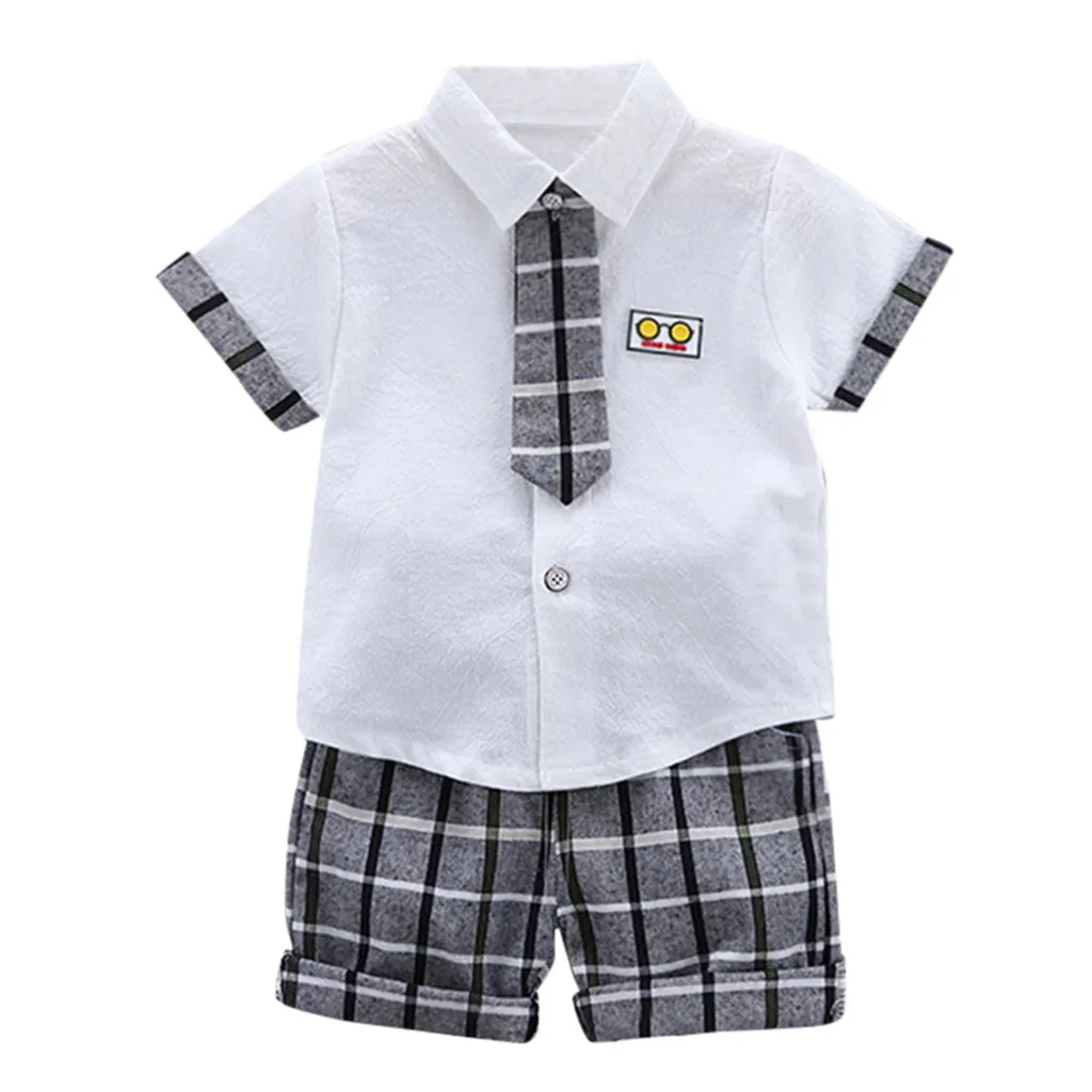 Urbane Toddler Kids Boys Clothes Boy Bow Tie Shirt Plaid Shorts Set Handsome Gentlemen Suit Outfits Clothes 1 2 3 4 Years - Цвет: Белый
