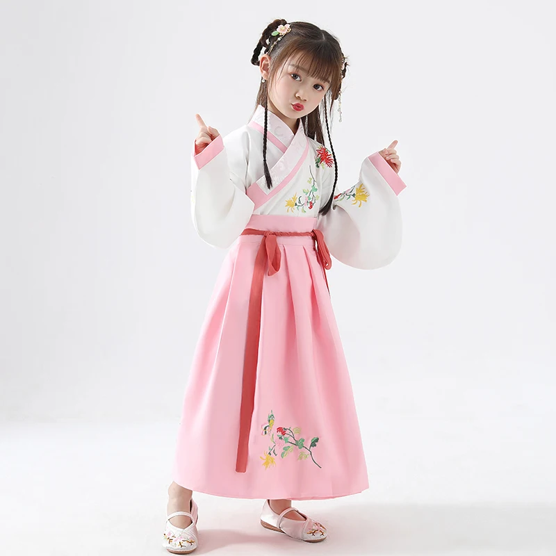 Костюм Hanfu в китайском стиле, сказочное платье, китайские древние традиционные детские костюмы, китайский народный танец, наряд для выступлений, DQL780