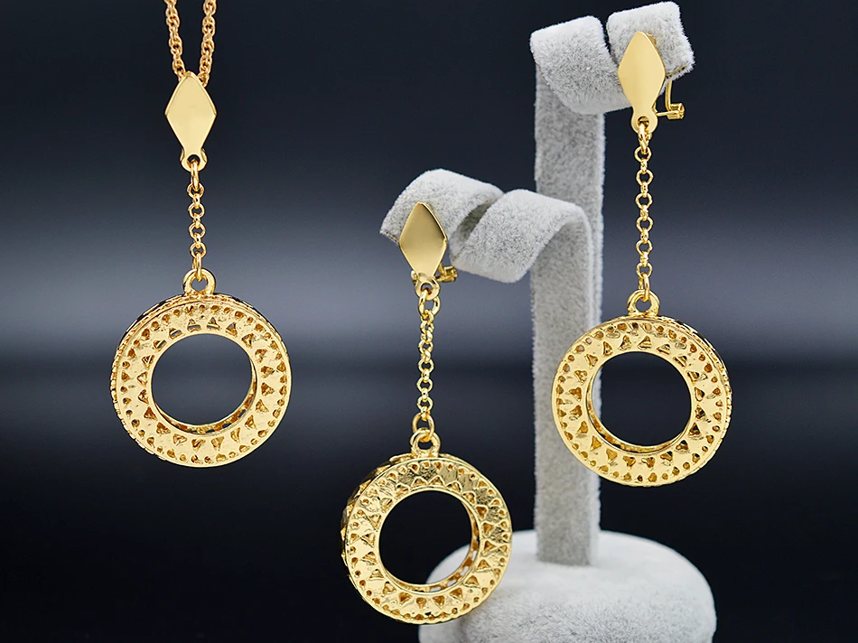 Sunny Jewelry модные украшения для женщин колье серьги кулон массивные Роскошные Ювелирные наборы круглые полые звезды Вечерние