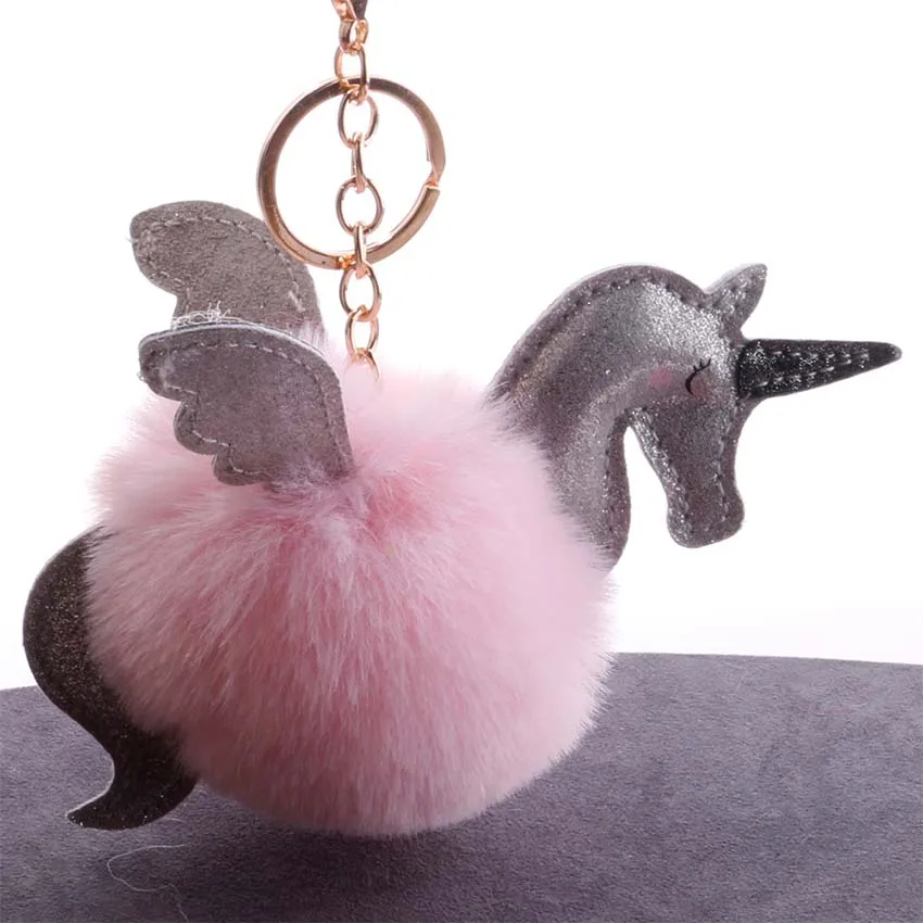 2019 Новый Конский Единорог пушистый помпон porte clef pompom de Fourrure женский Pom брелок для