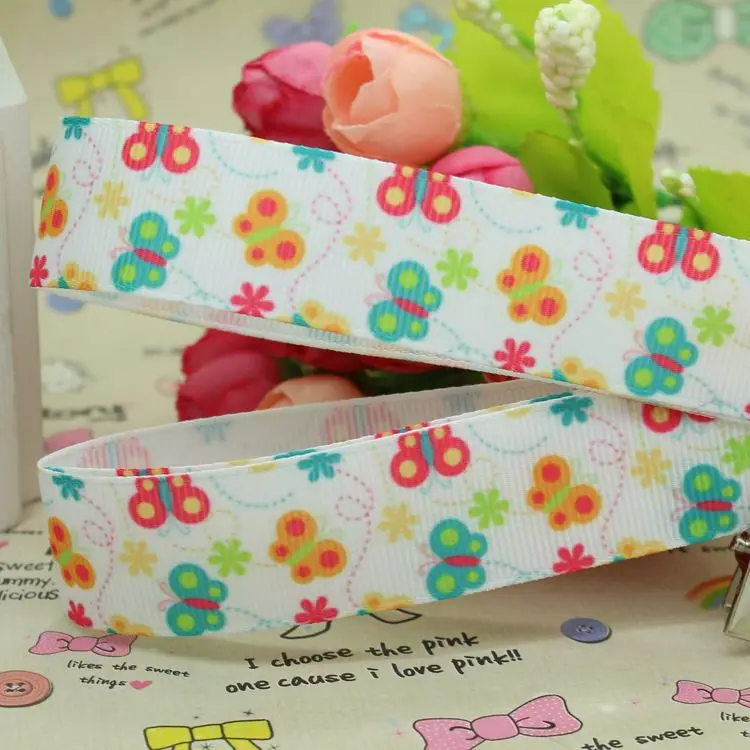 7/8 ''Бесплатная доставка Бабочка Цветы Печатные grosgrain ленты волос бант diy