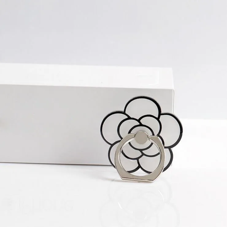Белый 360 degree crystal ring buckle mobile phone holder cartoon small fresh flower adhesive tape metal ring For iphone iPod - Цвет: Белый