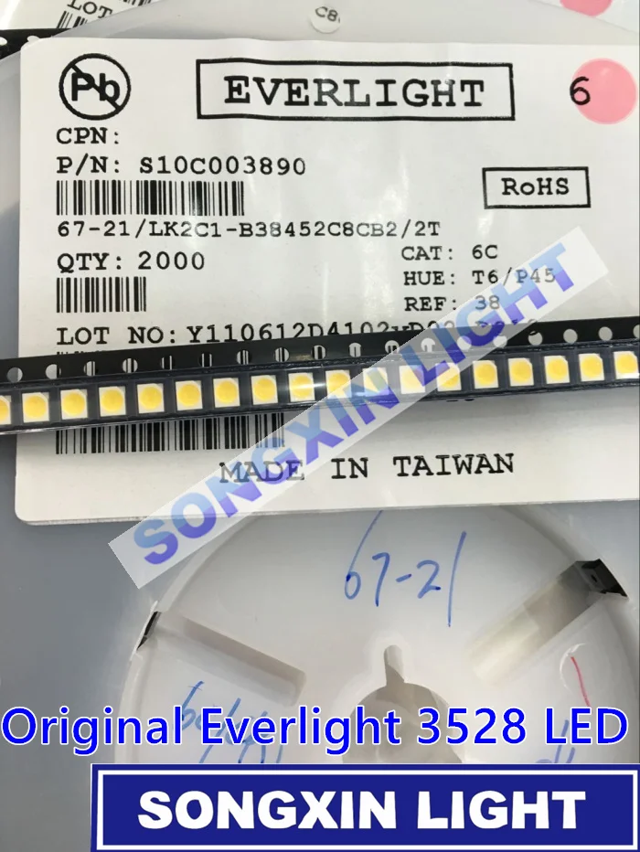 EVERLIGHT 3528 1210 SMD светодиодный белый золотой провод/медный кронштейн поверхностного монтажа smd 3528 Светодиодный диоды освещения PLCC-2 чистого белого цвета