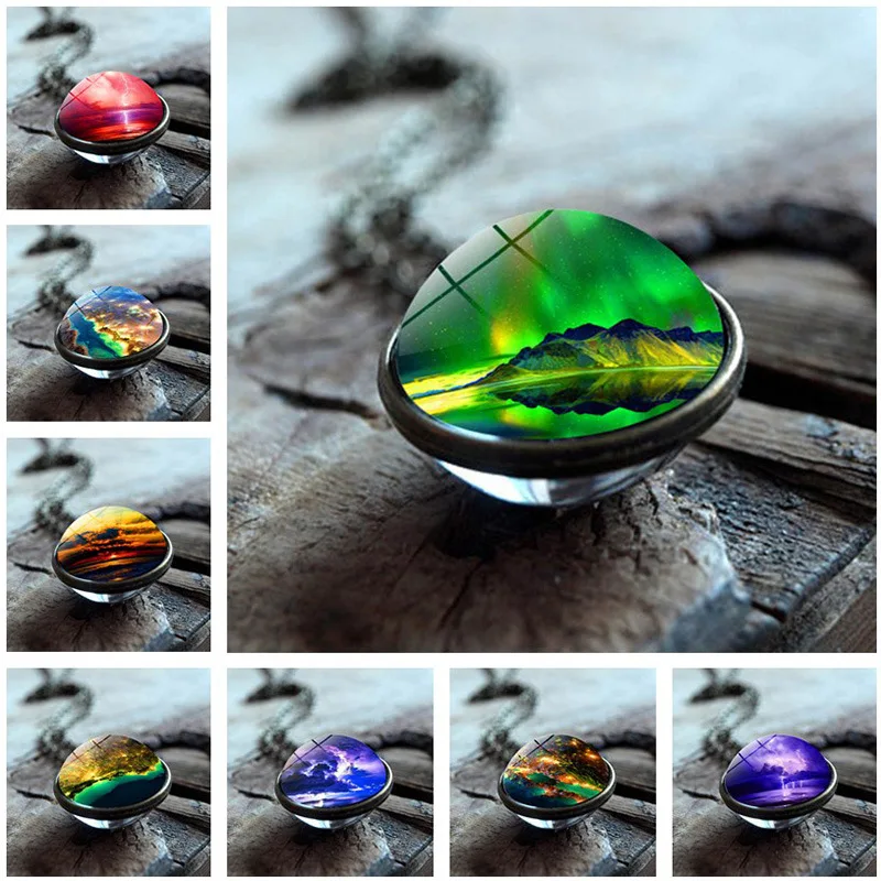 Vintage Nebula Galaxy Double Sided Pendant Necklace with Bronze Color Art Picture Glass Ball Handmade Jewelry 2019 | Украшения и