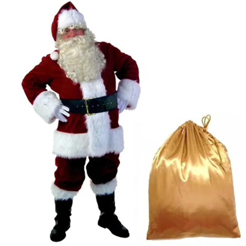 

10PCS/set Deluxe Santa Claus Costume A Full Set Of Christmas Costumes Velvet Santa Claus Christmas Cosplay Clothes Luxury Suit