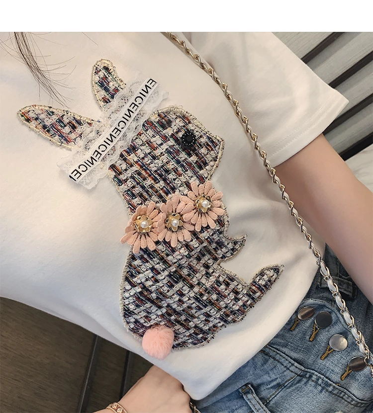 

Super fire short sleeve top loose creative simple women t-shirt Hong Kong taste casual o-neck embroidery T-shirt female 15302