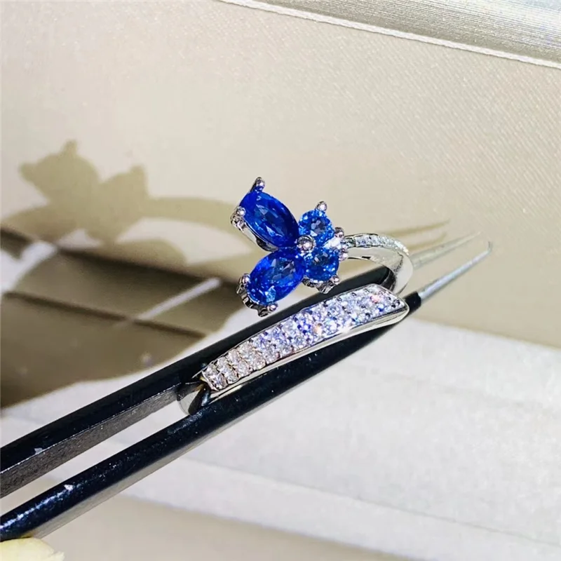 Natural Fashion Srilanka Sapphire Rings with CZ for Women Ladies gifts Genuine gemstones Fine jewelry 925 Sterling Silver #494 | Украшения