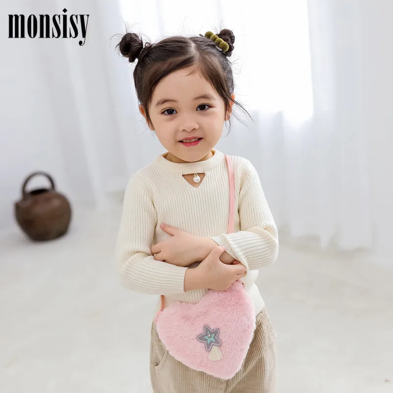 Monsiy сумка с искусственным мехом и сердечком для девочек сумочка Детский кошелек