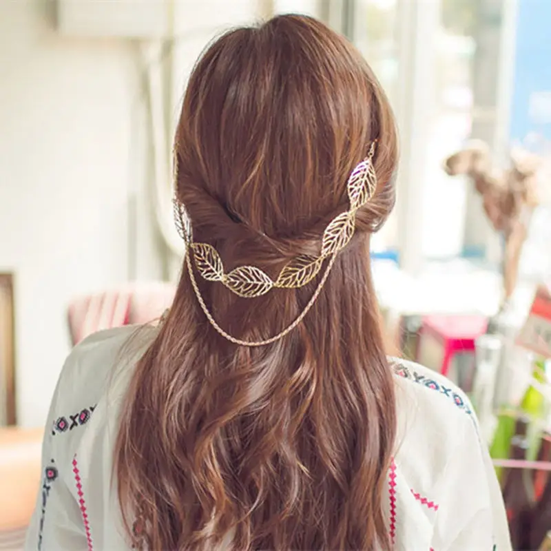 Женский аксессуар для волос с цепочкой и кисточкой|head chain|leaf headclip women |