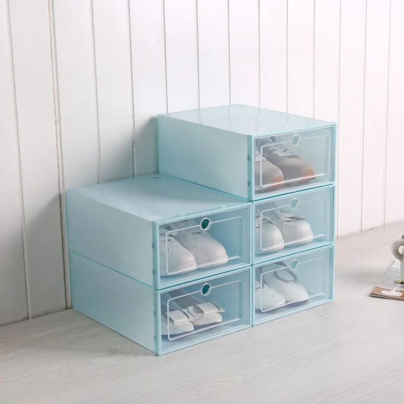 Blue Shoe Box 10 шт./компл. обувной шкаф коробка для обуви многофункциональная утолщенная и перевернутая коробка для приема обуви прозрачный шкаф для хранения ящиков - Цвет: Blue Shoe Box