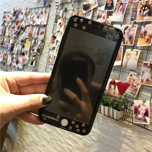 Закаленное стекло для iphone 7 Plus 6 6s 8 Защита экрана стекло+ покрытие чехол для телефона задняя крышка мультфильм шаблон