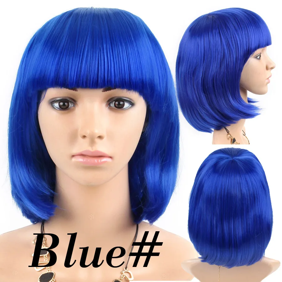 Blue Alileader Ombre Короткие прямые волосы парики женский Боб Стиль парик косплей термостойкий синтетический коричневый блондин синий розовый черный парик - Цвет: Blue