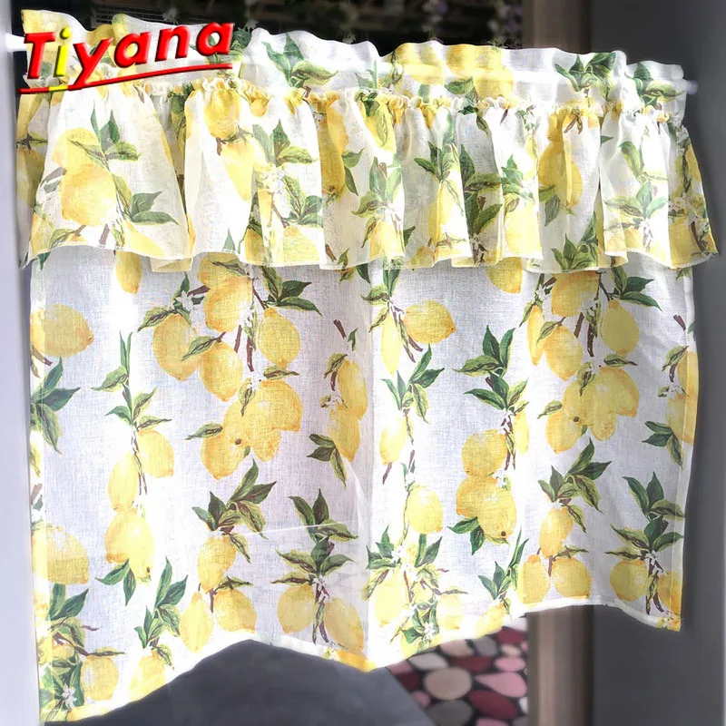 1PC W100*H50CM Short Curtains For Kitchen Customizable Lemon Pinted Curtains for Kidsroom Kitchen Accessories WP166#30
