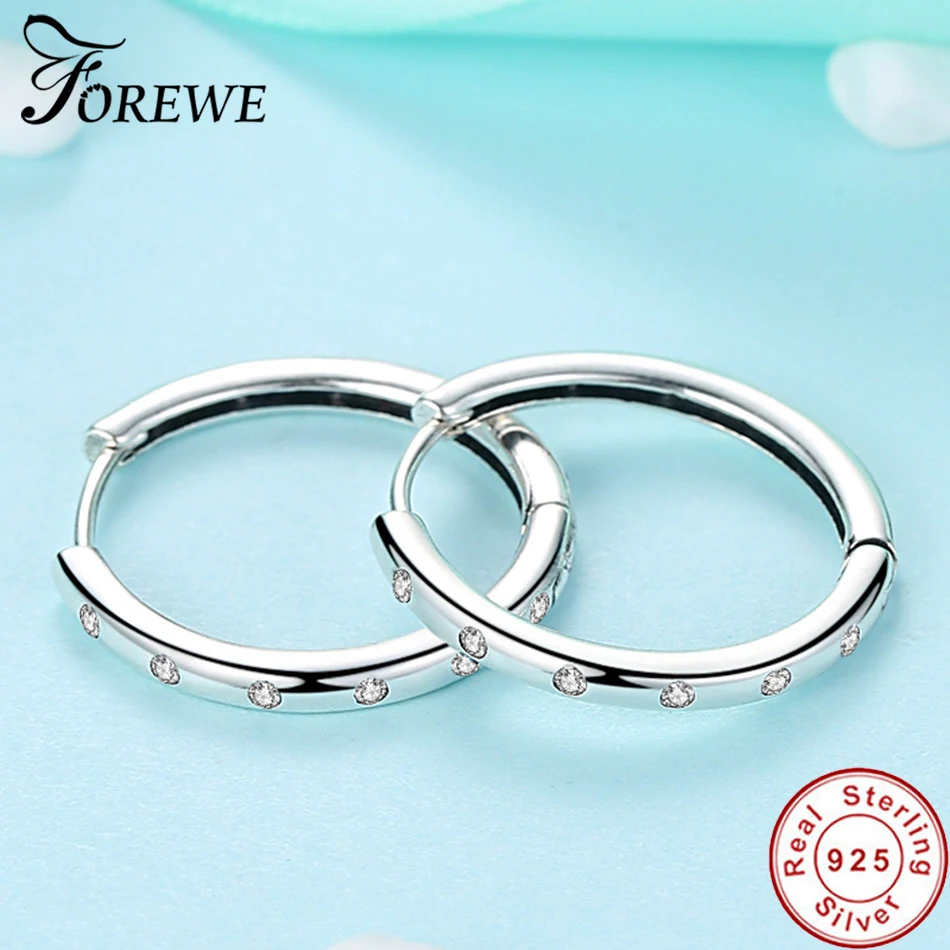FOREWE, корейские серьги любителей 925 браслет из чистого серебра серьги-кольца с чистый Чешский хрусталь Для женщин ювелирные изделия
