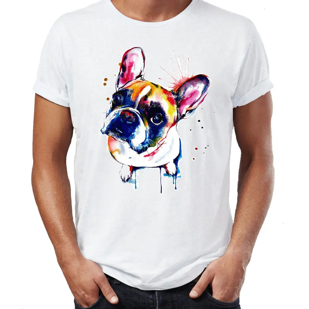 Newest 2018 Men's Fashion Summer Short Sleeves Cotton T-Shirt French Bulldog Water Colour Art Dog Print T Shirt Men custom made |