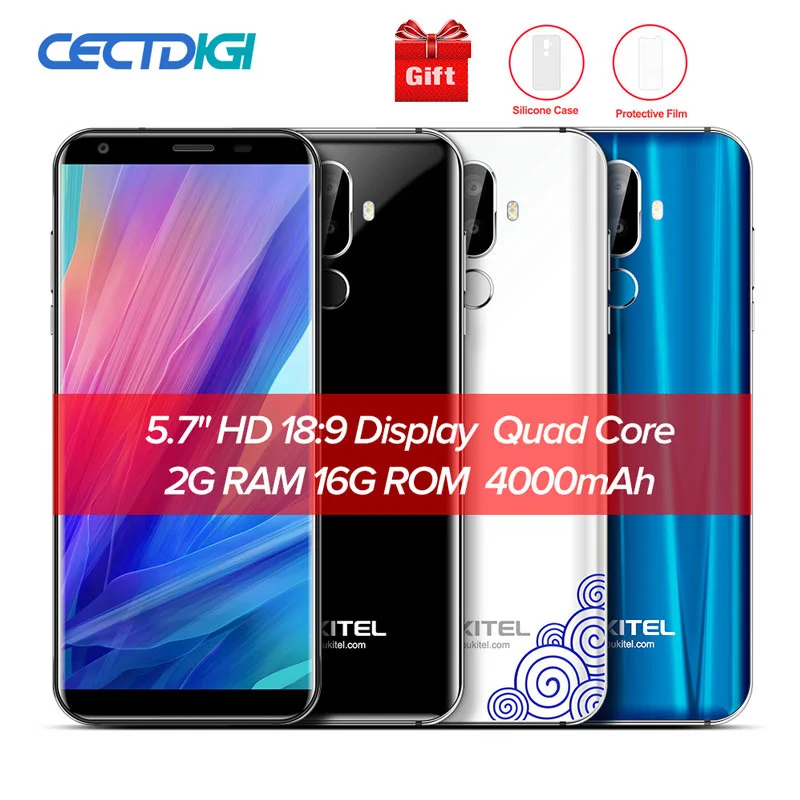 Oukitel K5 18:9 дисплей 5 7 ''HD Android 0 2 Гб ОЗУ 16 ПЗУ MTK6737T четырехъядерный 13 МП 3 камеры 4000