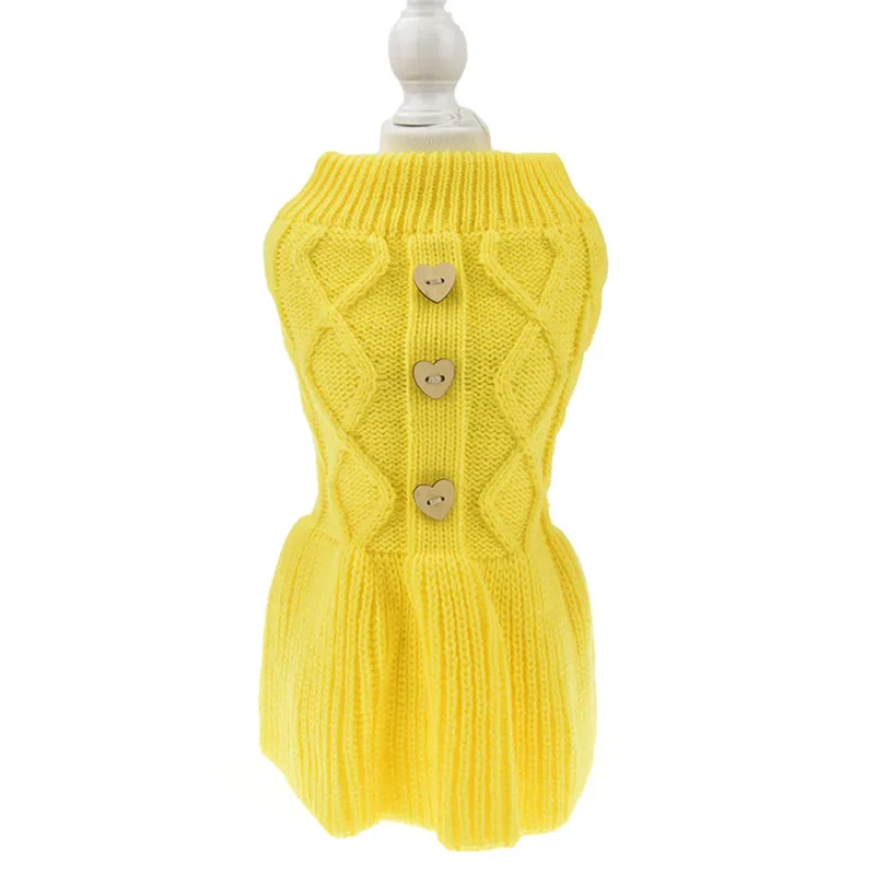 Yellow Свитера для собак, платье для домашних животных, кошка, зимняя одежда для собак, платье с бантом, юбка-пачка, вязаная одежда для маленьких девочек, Такса, бульдога корги - Цвет: Yellow