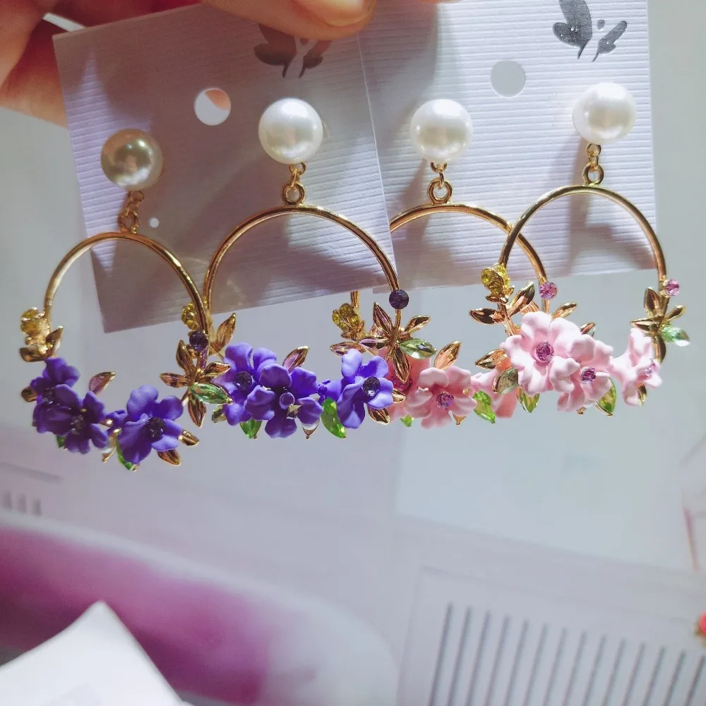 Элегантный смолы серьги-кольца цветок Bijoux Sweety Красочные лепесток сплава уха круг Большой Серьги Подвески Brinco