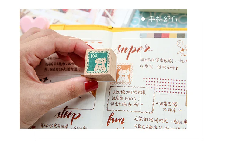Vintage Cartoon cute cat DIY wooden rubber stamps set for scrapbooking stationery scrapbooking standard stamp