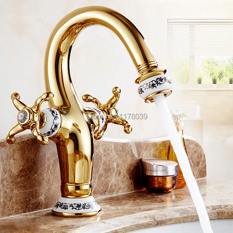 Смеситель горячей и холодной воды в европейском стиле позолоченный античный