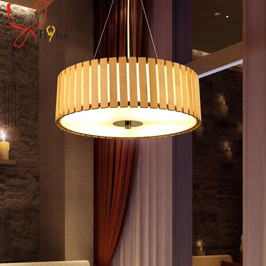 Nordic led pendant lights dia 32cm 18w bamboo wood round lampshade modern suspension lamp for bedroom restaurant light fixture | Лампы и
