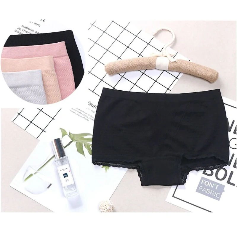 New 4Pcs/Lot Woman Underwear Women Cotton Boxers Shorts Lace-Trimmed Panties Ladies Lntimates Lingerie For Sexy Boxer | Женская одежда