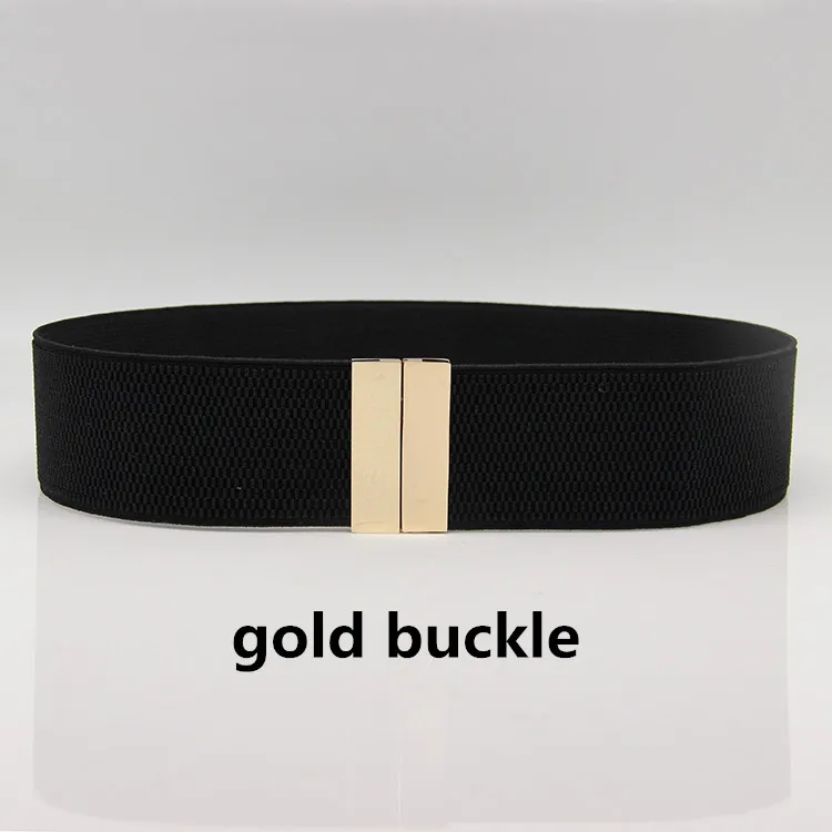 gold black Дизайн пояса эластичные пояса для женщин черный красный широкий пояс-ремень платье украшение пальто Золотая Пряжка Прямоугольник Серебряный - Цвет: gold black