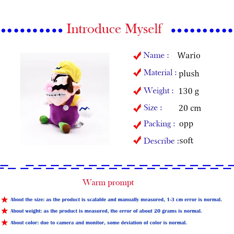 2 стиля аниме Super Mario Bros Waluigi Wario Peluche Кукла Плюшевая мягкая детская игрушка отличный рождественский подарок для детей