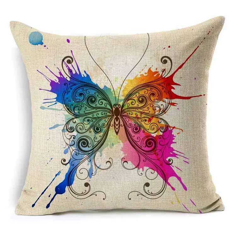 J 1Pcs 43*43cm Colorful Butterfly Floral Pattern Cotton Linen Throw Pillow Cushion Cover Car Home Sofa Decorative Pillowcase 40234 - Цвет: J