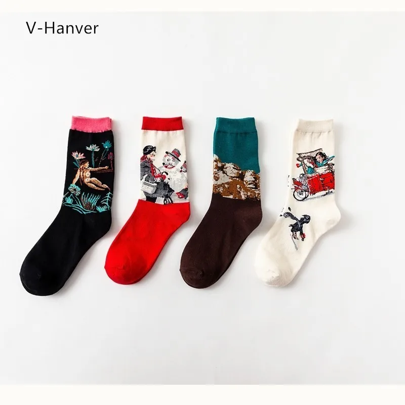 V-Hanver Новое поступление забавные Мужские Носки с рисунком Ван Гога Дышащие в