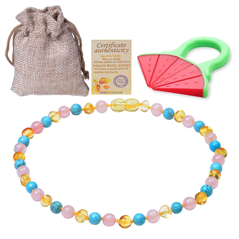 

HIYONG Certified Natural Baltic Ambers Baby Teething Necklace, (Multicolor) Ambers Beads Natural Stone Jewelry Supplier 33cm