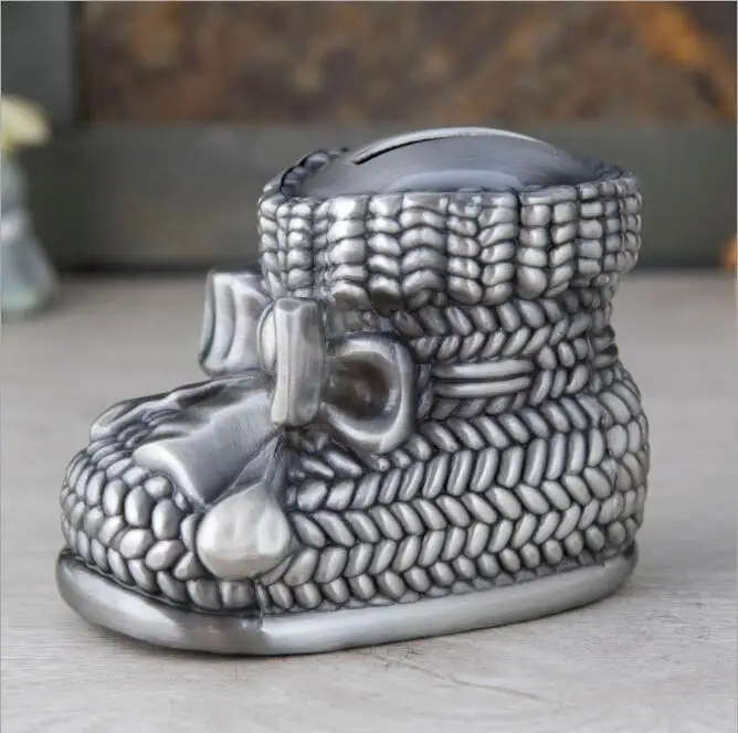 

Europe Metal Crafts Cartoon shoes piggy bank money zinc alloy money boxes for children birthday gifts Home Decoration SNG028