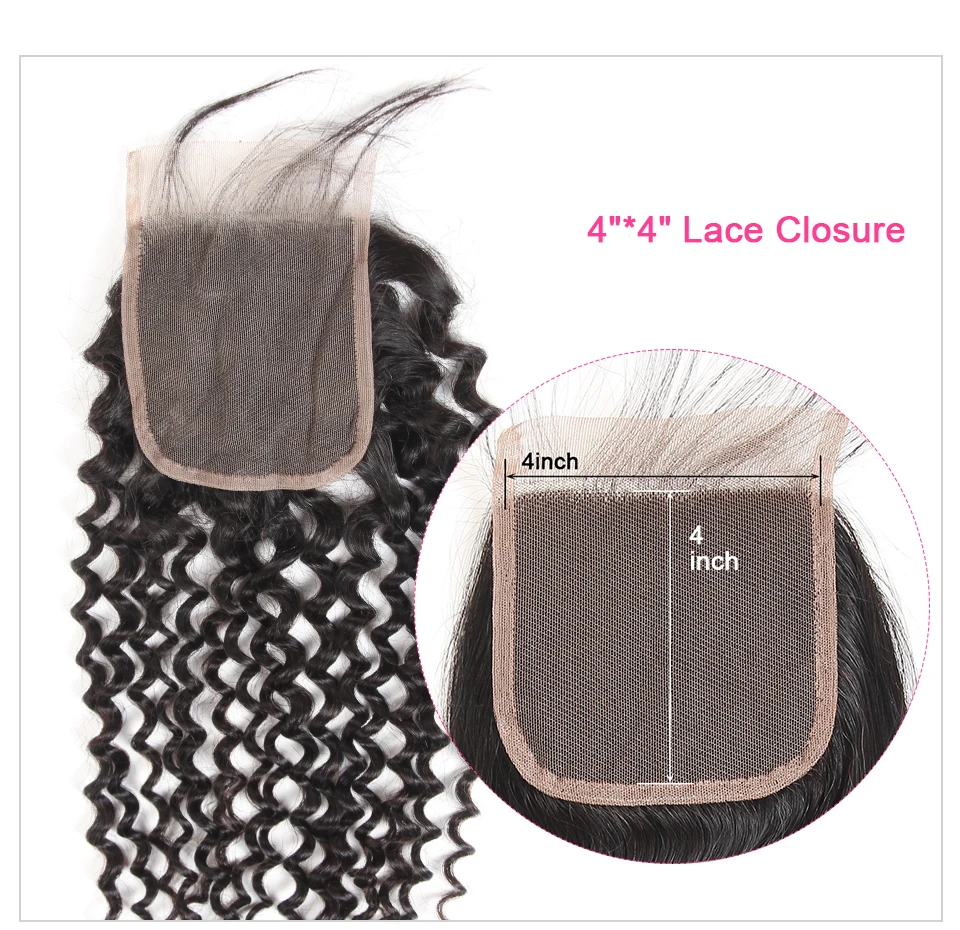 Supernova Brazilian Lace Closure Kinky Curly Hair Remy Human Pre Plucked Free/Middle/Three Part 4x4 inch Swiss | Шиньоны и парики