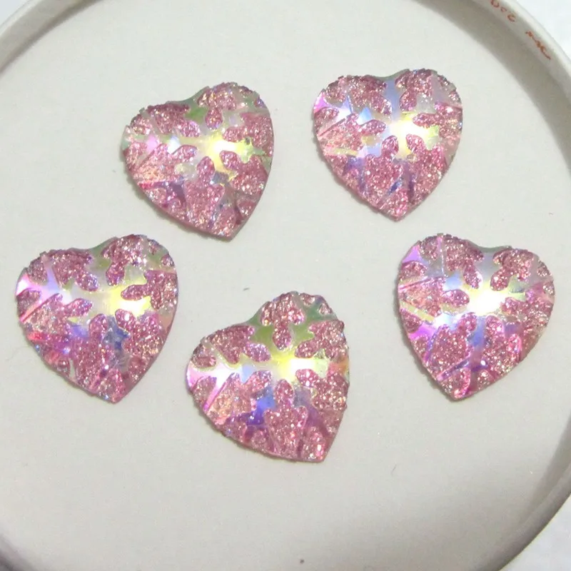 Горячая 120 шт. 12 мм смола ab цвет Снежинка Hlaf сердце/Flatback Appliques/Рождество DIY C19* 3 - Цвет: Pink