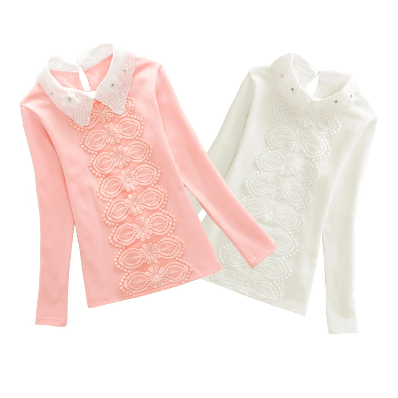 2017 г. Детский джемпер осенне зимние кружевные топы для больших девочек детская