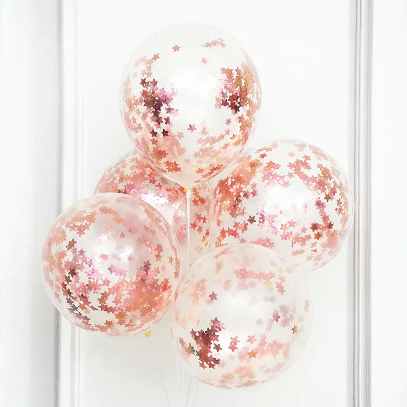 Rose stars 5 шт./лот, 12 дюймов, золотые, черные, розовые, золотые, фиолетовые конфетти, прозрачные латексные шары, для свадьбы, дня рождения, вечеринки, украшения для мальчиков и девочек - Цвет: Rose stars