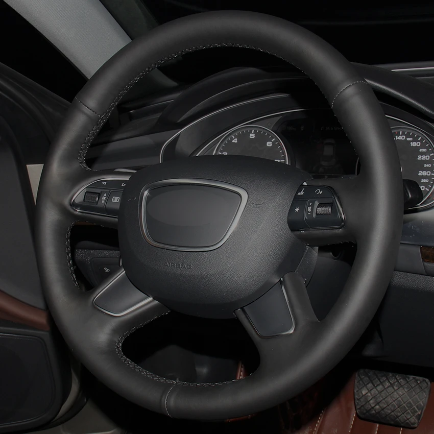 Черная натуральная кожа автомобиля рулевое колесо Крышка для Audi Q7 2012- Q3 Q5 2013- A4(B8) A6(C7