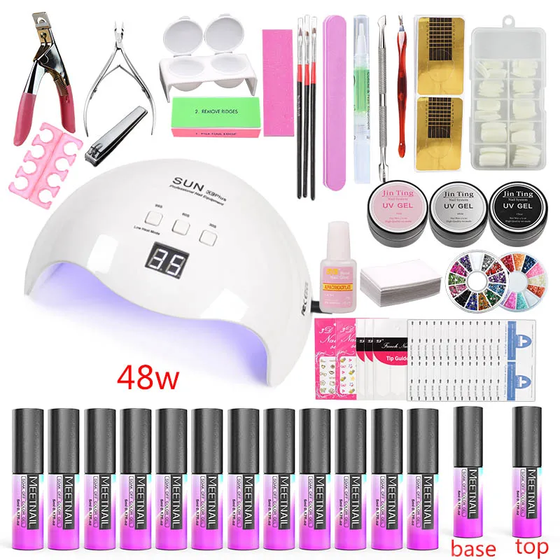 Маникюрный набор для акриловых ногтей инструмент 12 шт лак гель лака с 36 w/48 w/80 w УФ
