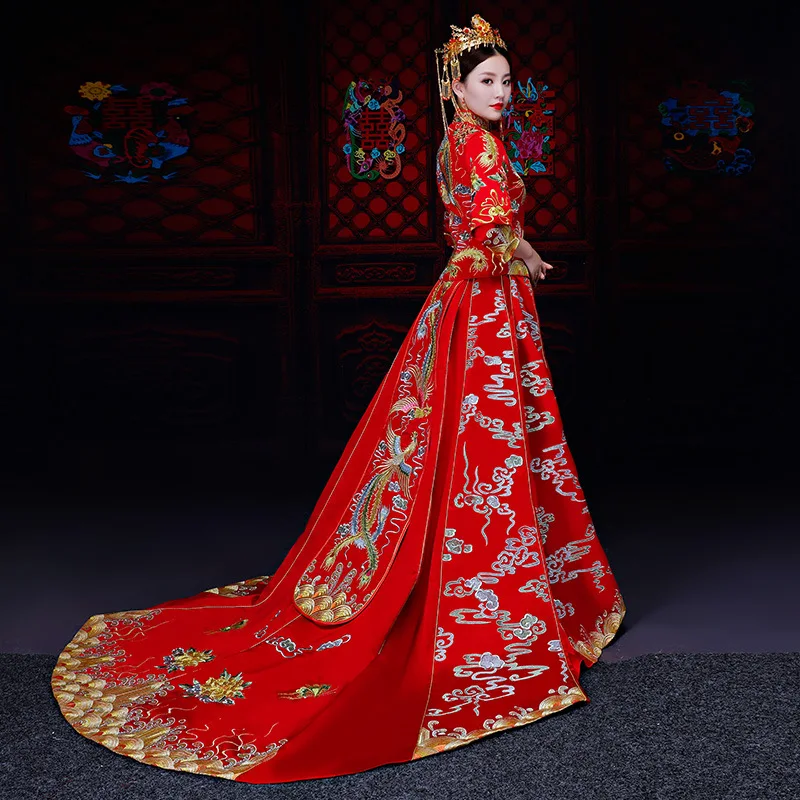 Женское платье с вышивкой в виде драконов и Феникса китайское классическое