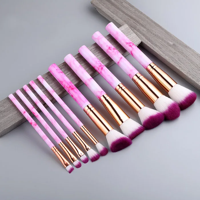 10pcs Rosered FLD 10 шт./8 шт. Профессиональный набор кистей для макияжа инструменты пудра основа, тени для век, губы подводка для глаз Румяна мраморные Кисточки для макияжа - Handle Color: 10pcs Rosered