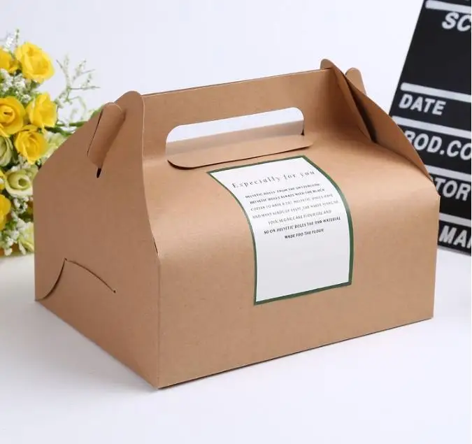 

20*15*8cm Large kraft paper cake box with handle portable Ecofriendly Kraft Box Kraft Paper cake food Packing Box