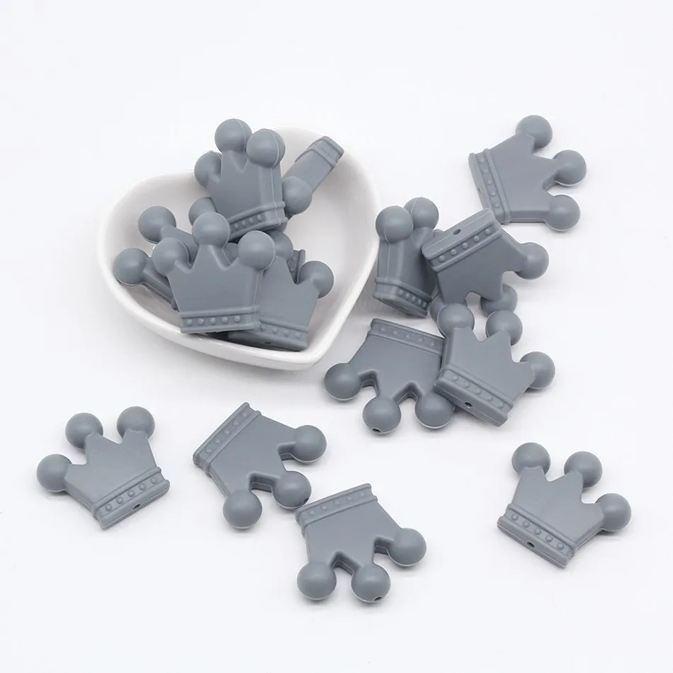 Light Grey 10pc 10 шт. без БФА, силиконовый бисер, Товары для малышей, игрушки для прорезывания зубов, собака, Койот, пингвин, лебедь, ежик, корона, Силиконовый грызунок, детский Прорезыватель - Цвет: Light Grey 10pc