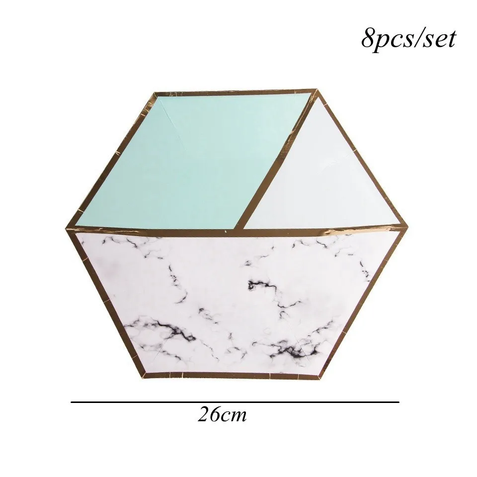 8pcs tiffany plate B 1 Набор, Мраморная позолота, одноразовая посуда, розовое золото, бумажный стаканчик/тарелки/соломинки, украшение стола, для дня рождения, свадьбы, вечеринок - Цвет: 8pcs tiffany plate B