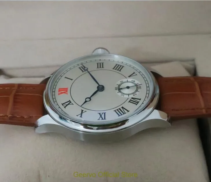 Мужские наручные часы GEERVO механические с римскими цифрами 44 мм белым циферблатом