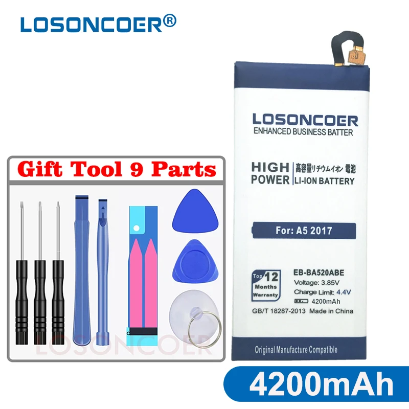 Losoncoer 4200 мА/ч, EB-BA520ABE телефон Батарея для samsung A5 SM-A520F SM-A520D SM-A520S SM-A520K SM-A520L